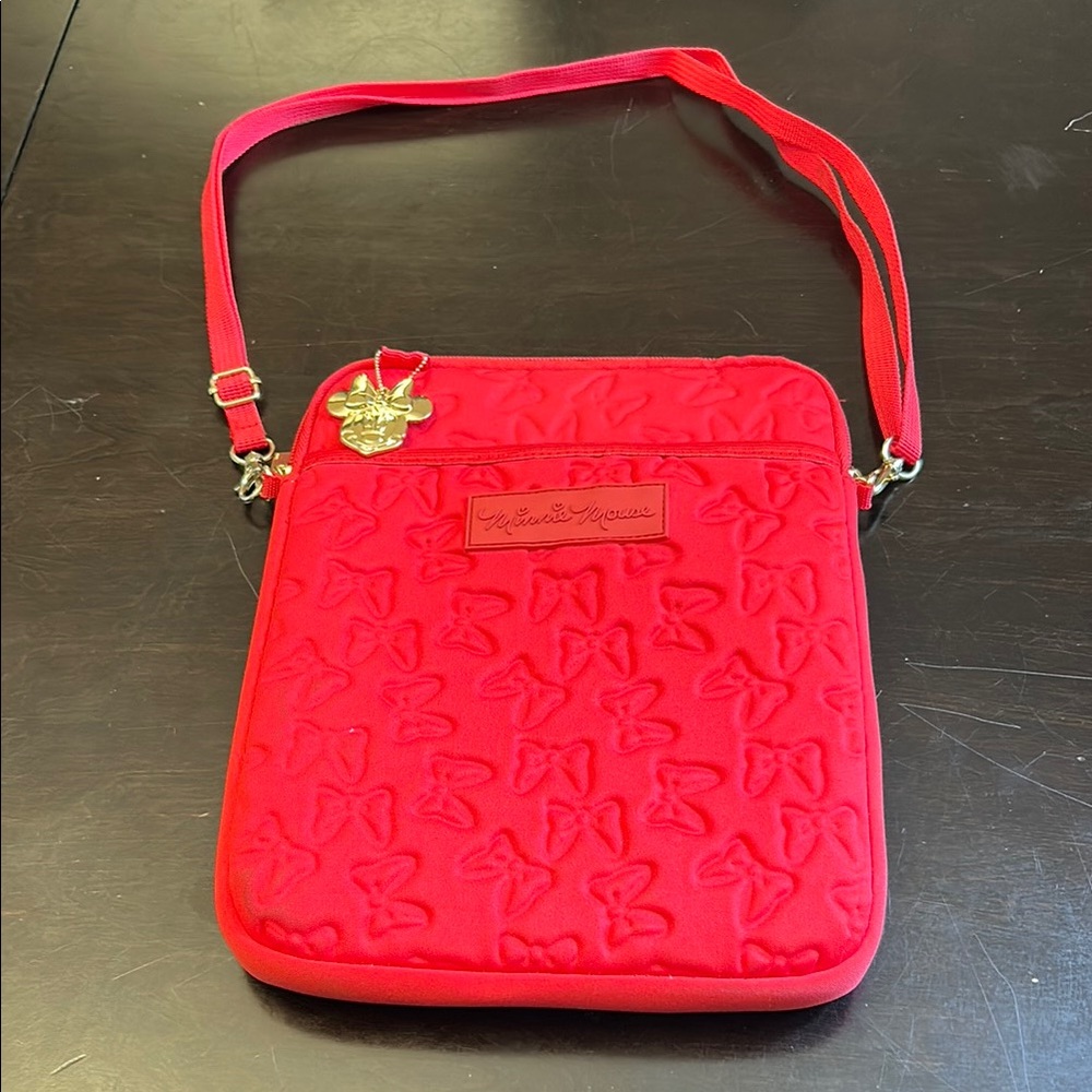 Red Crossbody Mini Mouse  Bag with quilted Disney ear Pattern